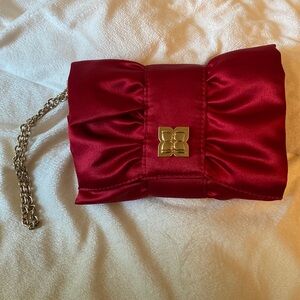 BCBG Red Stain Signature Bow Ruffle Clutch/Wristlet Bag.